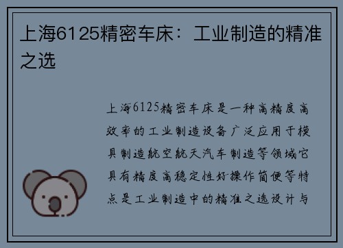 上海6125精密车床：工业制造的精准之选